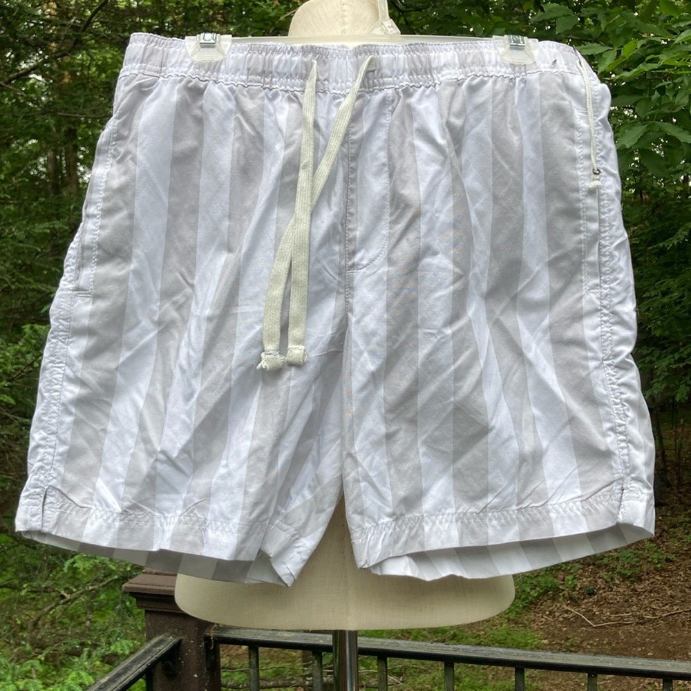 NWOT Free planet gray/white striped drawstring/elastic shorts sz. L